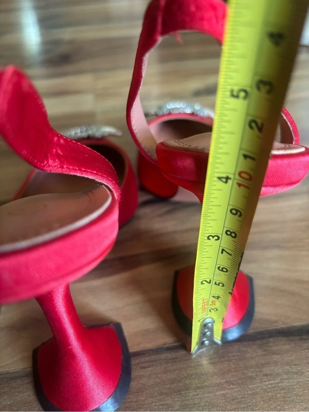 Women Red Satin Slingback Heels Size 7.5